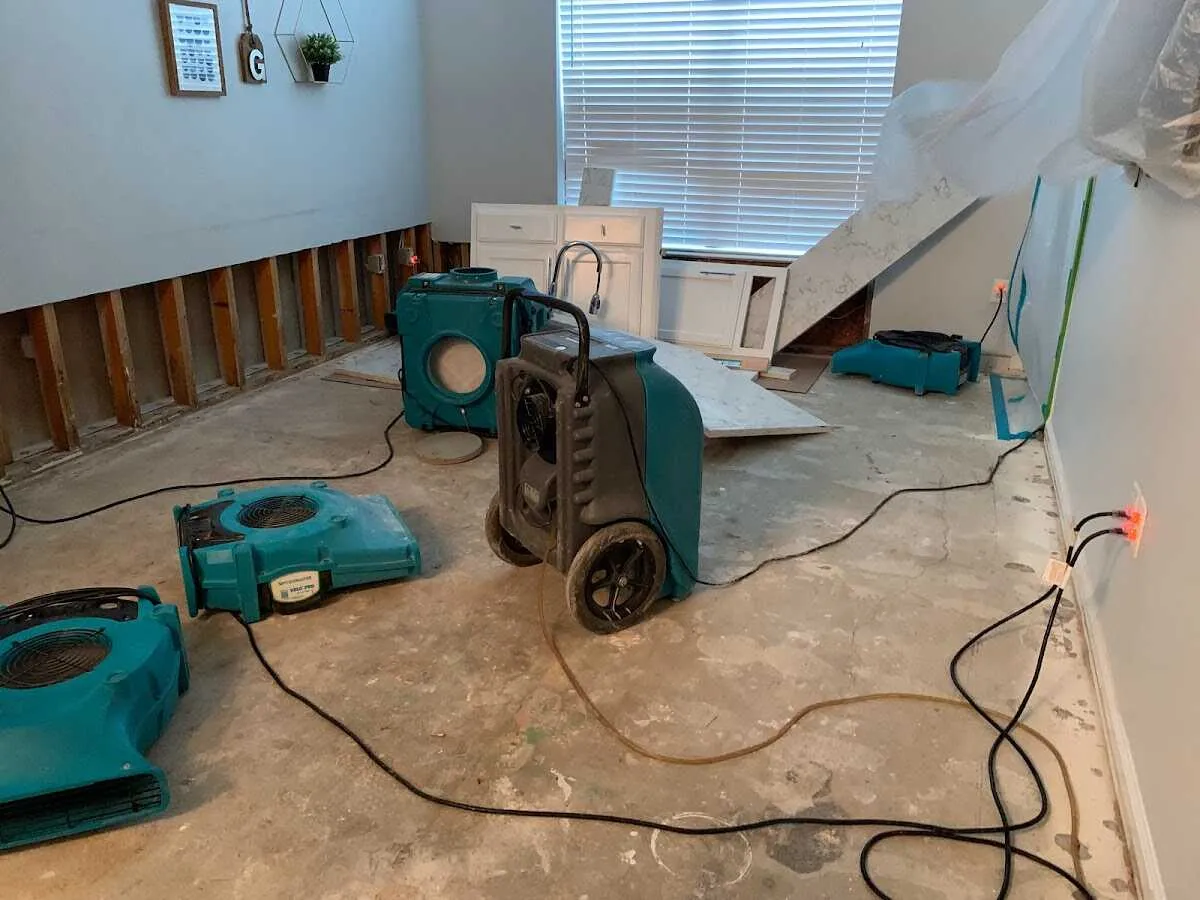 Dehumidifier in flood-cut room for Water Damage Restoration in El Dorado