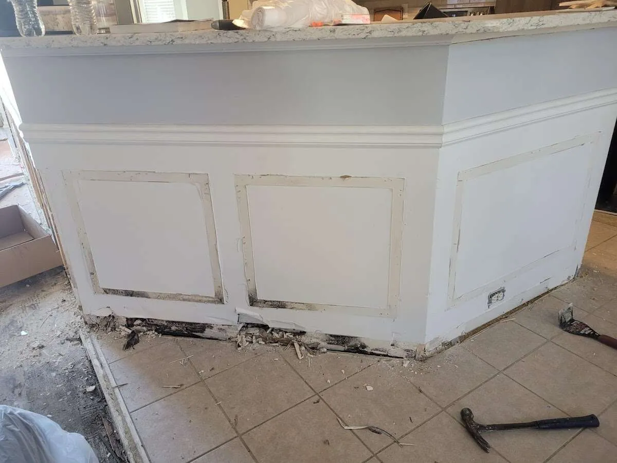 Water damage and mold on kitchen during Storm Damage Restoration in El Dorado
